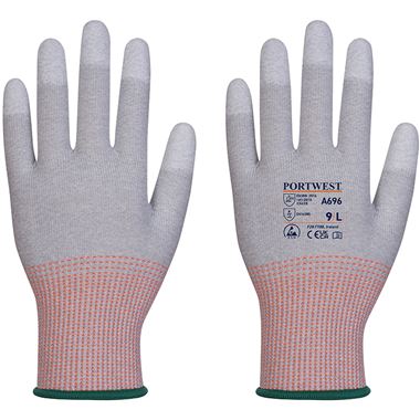 Portwest A696 LR13 ESD Antistatic Cut B PU Fingertip Gloves - 13 gauge (Pack of 12)