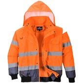 Portwest C465 Orange/Navy Fur Lined Waterproof 3 in 1 Hi Vis Bomber Jacket