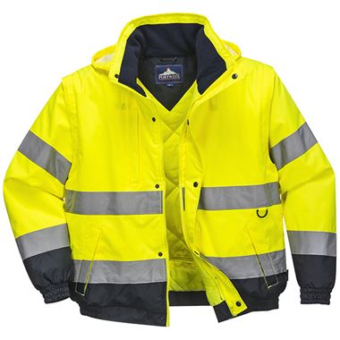 Portwest C468 Yellow/Navy Padded Waterproof 2-in-1 Hi Vis Bomber Jacket