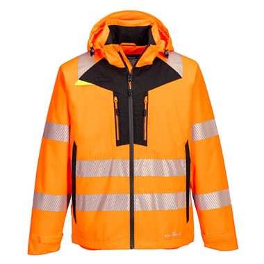 Portwest DX462 DX4 Orange Stretch Waterproof Breathable Hi Vis Shell Rain Jacket