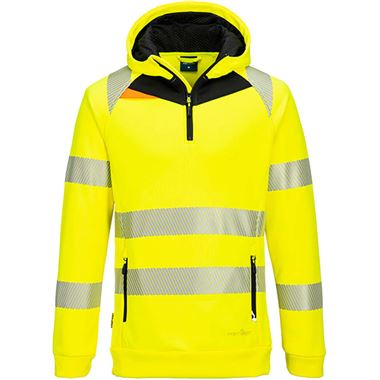 Portwest DX482 DX4 Yellow Lined Stretch 1/4 Zip Hi Vis Hoodie