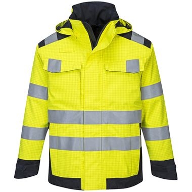 Portwest MV70 Yellow/Navy Modaflame Rain Waterproof Inherent Flame Resistant Anti Static Arc Hi Vis Jacket