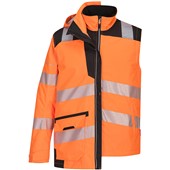 Portwest PW367 PW3 Orange Mesh Lined Hi Vis 5-in-1 Waterproof Jacket