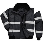 Portwest S435 Black Iona Reflective Padded Waterproof 4-in-1 Hi Vis Bomber Jacket