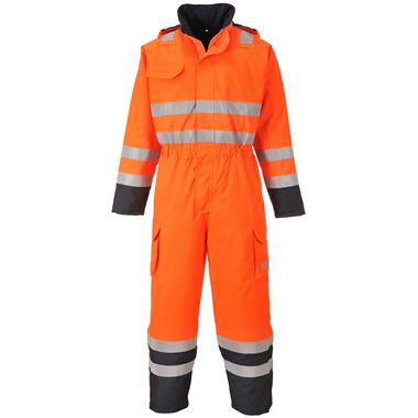 Portwest S775 Orange/Navy Bizflame Rain Padded Waterproof Flame Resistant Anti Static Hi Vis Coverall