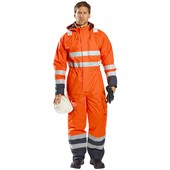 Portwest S775 Orange/Navy Bizflame Rain Padded Waterproof Flame Resistant Anti Static Hi Vis Coverall