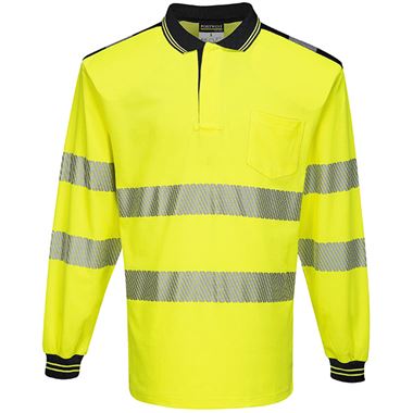 Portwest T184 Yellow/Black PW3 Long Sleeve Hi Vis Polo Shirt