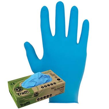 TraffiGlove TD02 Sustain Blue Powder Free Biodegradable Tri Polymer Disposable Gloves AQL1.5 (Box 100)